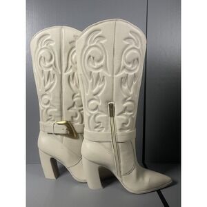Vince Camuto Boots Womens Size 9 White VC-BIANCAA Western Mid Calf Block Heel